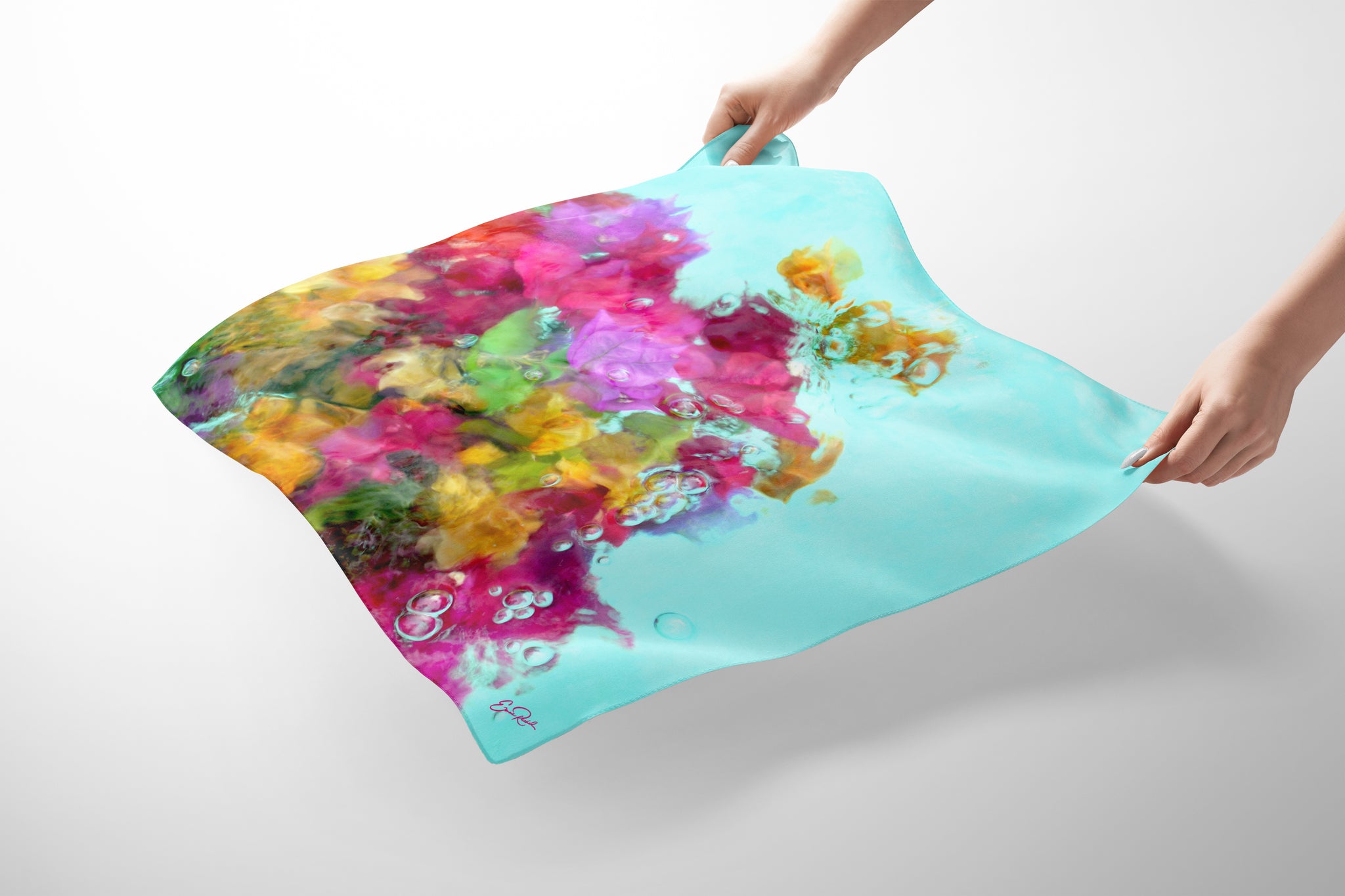 Pañuelo de seda con motivo floral Splash Square